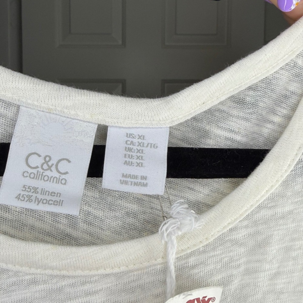 C&C California Womens XL Linen Lyocell Blend Tank Top Cream Sleeveless‎ NWT $40 - Picture 4 of 4